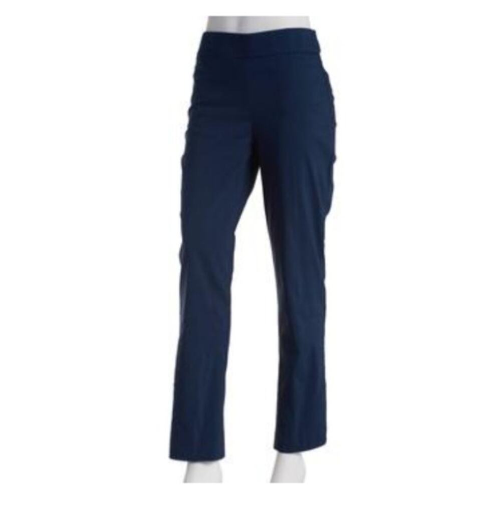 Briggs Women's Pull-On Elastic Waist Straight Leg Ankle Crop Pants in Navy Blue